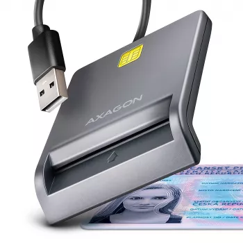 Axagon CRE-SM3T USB-A Smart-/ID-Kartenleser, flach, USB 2.0, 1,3 m, Schwarz, 56 g
