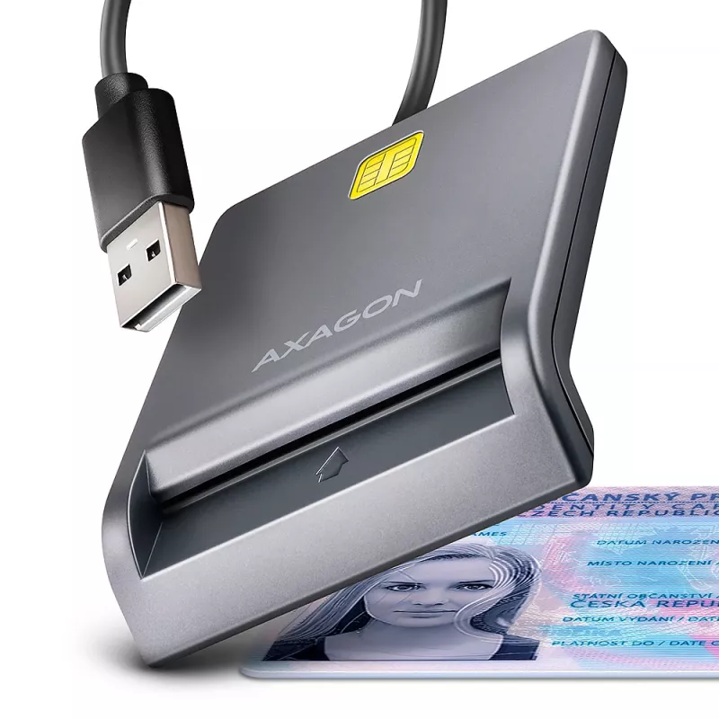 Axagon CRE-SM3T USB-A Smart-/ID-Kartenleser, flach, USB 2.0, 1,3 m, Schwarz, 56 g