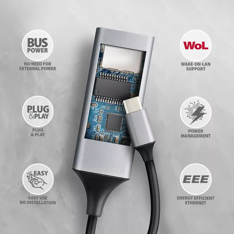 Axagon ADE-TXPD USB-C Gigabit Ethernet Adapter mit PD 100W