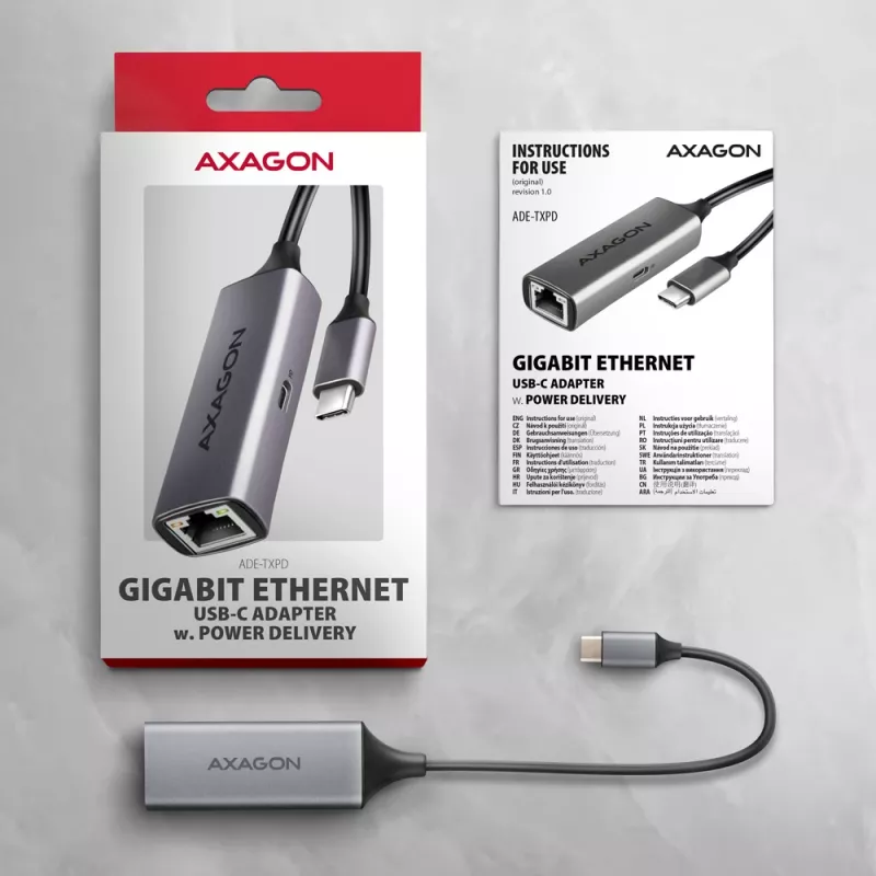 Axagon ADE-TXPD USB-C Gigabit Ethernet Adapter mit PD 100W