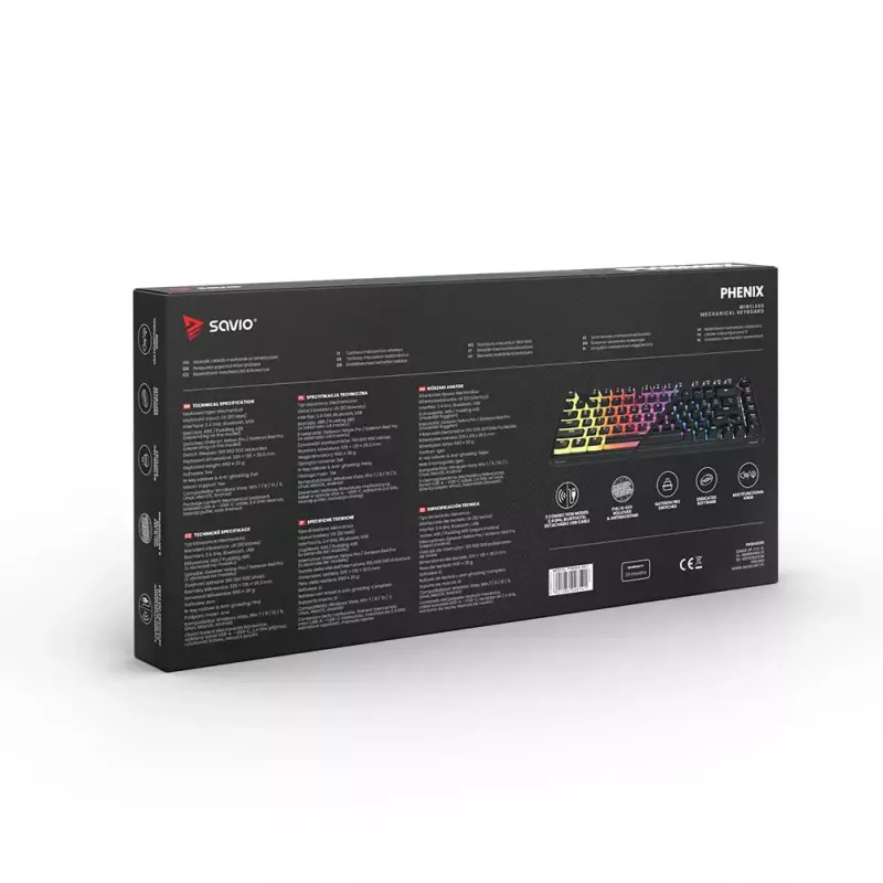 Gaming-Tastatur Savio SAVGK-PHENIX Gelb USB RF Wireless Bluetooth Mechanisch 82 Tasten RGB