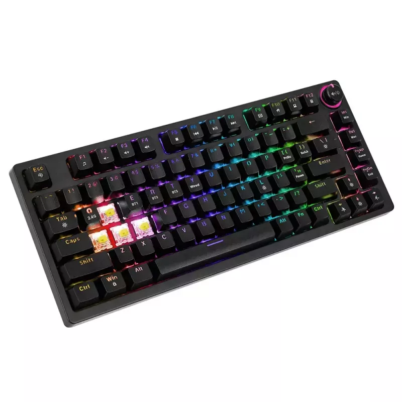Gaming-Tastatur Savio SAVGK-PHENIX Gelb USB RF Wireless Bluetooth Mechanisch 82 Tasten RGB
