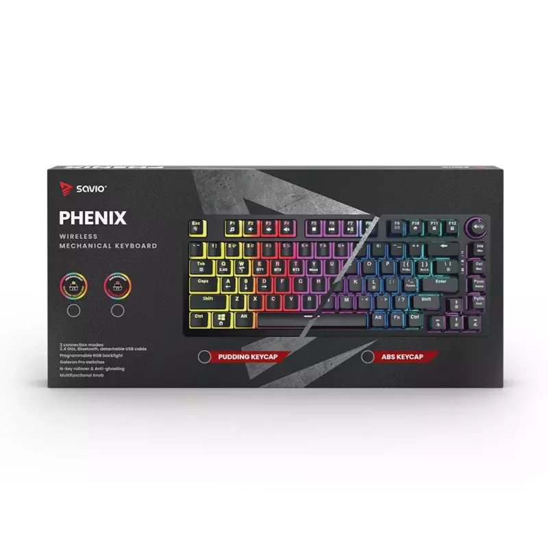 Gaming-Tastatur Savio SAVGK-PHENIX Gelb USB RF Wireless Bluetooth Mechanisch 82 Tasten RGB