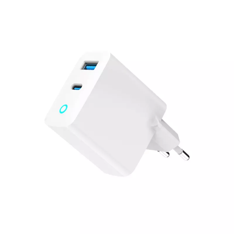 GEMBIRD 2-Port 30W GaN USB-Schnellladegerät LED Weiß — 1x USB-C PD 30W, 1x USB-A, 100–240V, 92 g