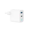 GEMBIRD 2-Port 30W GaN USB-Schnellladegerät LED Weiß — 1x USB-C PD 30W, 1x USB-A, 100–240V, 92 g