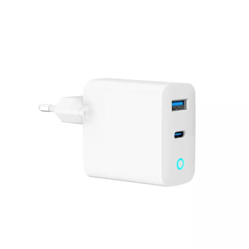 GEMBIRD 2-Port 30W GaN USB-Schnellladegerät LED Weiß — 1x USB-C PD 30W, 1x USB-A, 100–240V, 92 g