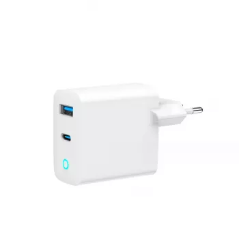 GEMBIRD 2-Port 30W GaN USB-Schnellladegerät LED Weiß — 1x USB-C PD 30W, 1x USB-A, 100–240V, 92 g
