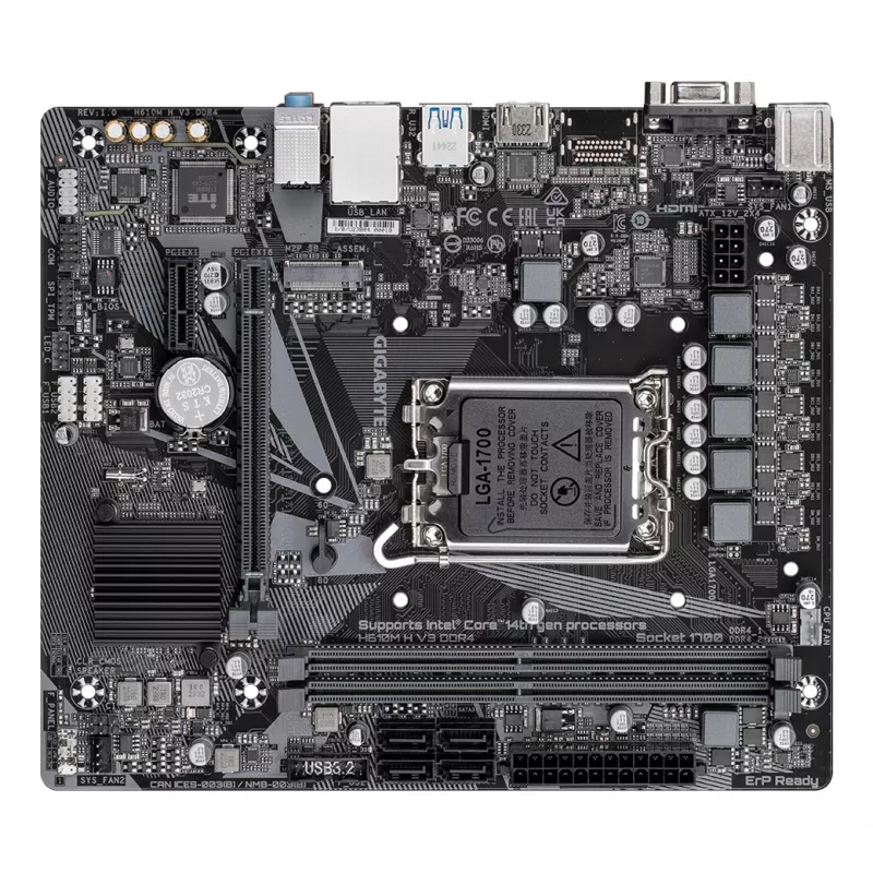 GIGABYTE H610M H V3 DDR4 Motherboard - Unterstützt Intel Core 14. Gen CPUs, 4+1+1 Hybrid Phasen Digital VRM, bis zu 3200 MHz DDR4, 1x PCIe 3.0 M.2, GbE LAN, USB 3.2 Gen 1