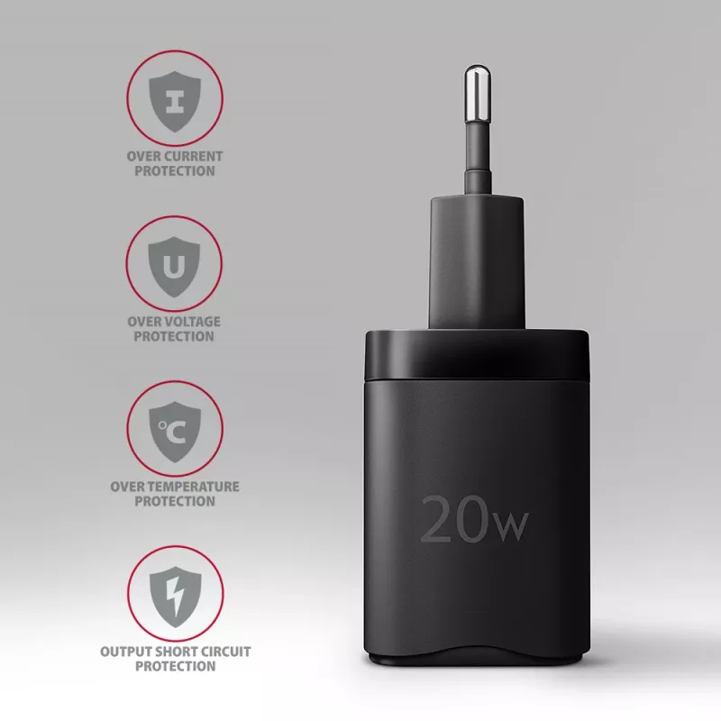 Wandladegerät Axagon ACU-PD20 1x QC3.0/AFC/FCP/PD Typ-C 20W Schwarz