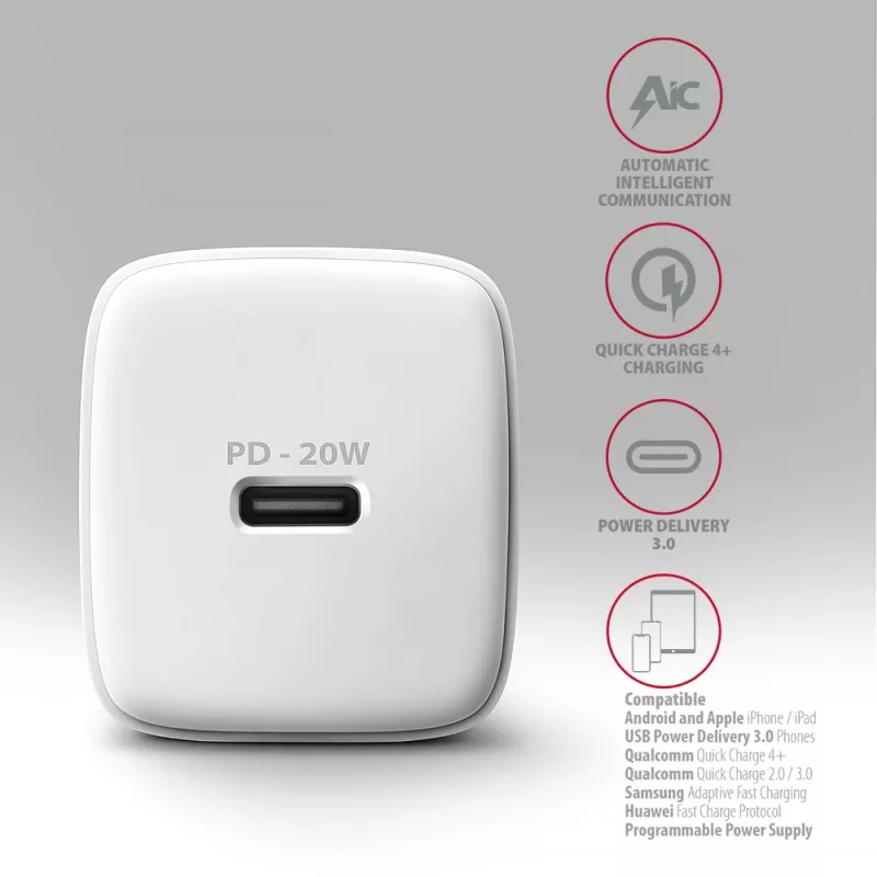 Axagon ACU-PD20W Wandladegerät 1x QC3.0/AFC/FCP/PD Typ-C 20W weiß