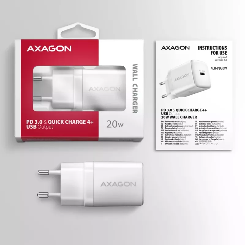 Axagon ACU-PD20W Wandladegerät 1x QC3.0/AFC/FCP/PD Typ-C 20W weiß