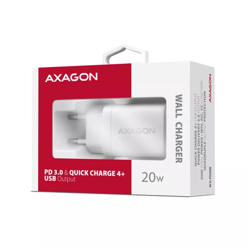 Axagon ACU-PD20W Wandladegerät 1x QC3.0/AFC/FCP/PD Typ-C 20W weiß