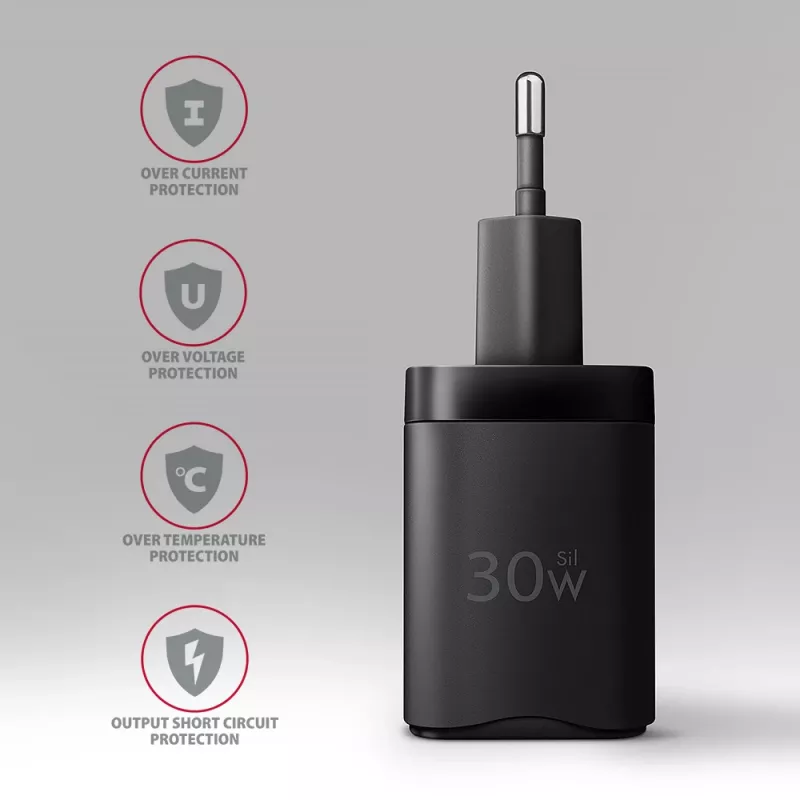 Axagon ACU-PD30 PD3.0 & QC4+ 1x AUSGANG Wandladegerät 30W, Innenbereich, AC, Schwarz