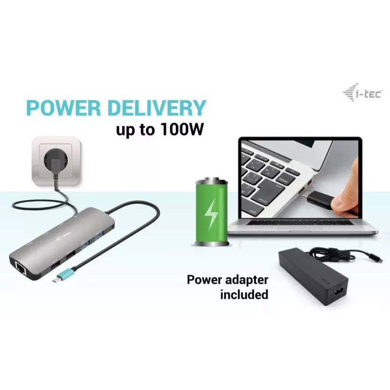 i-tec Metal USB-C Nano 2x Display Docking Station mit PD 100 W + Ladegerät 100W