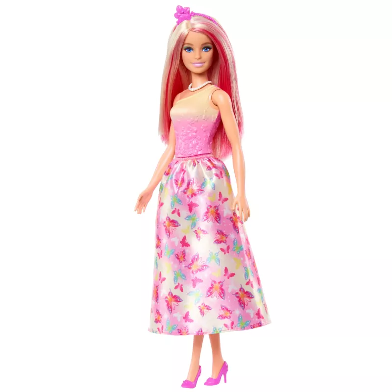 Barbie A Touch of Magic Royal Puppe mit pinkem und blondem Haar, Schmetterlingsrock und Zubehör