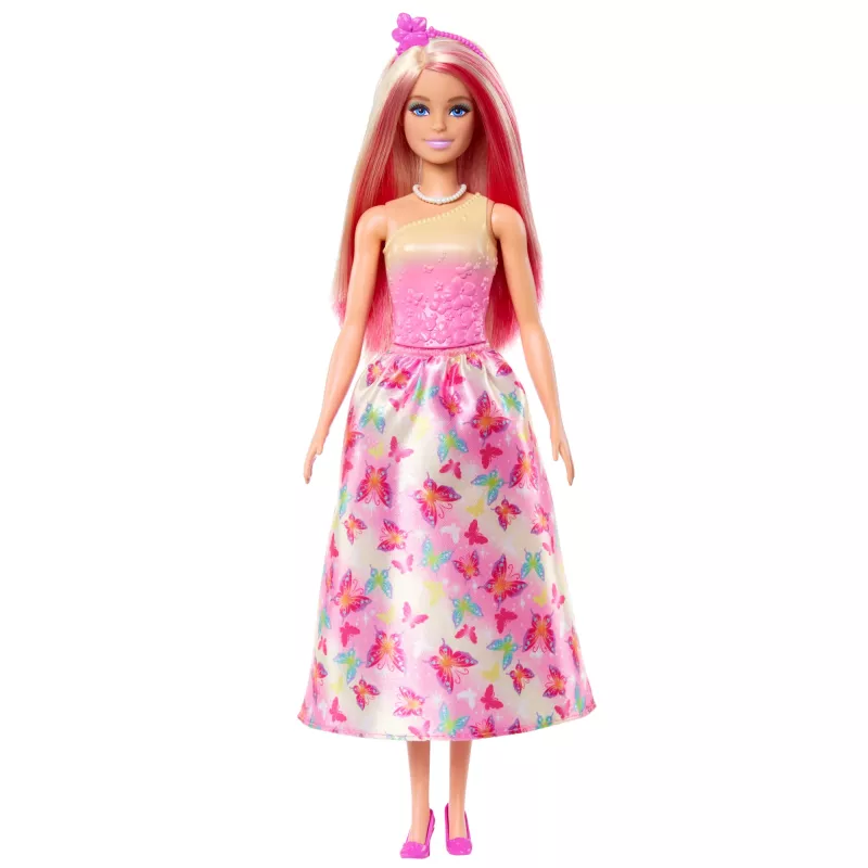 Barbie A Touch of Magic Royal Puppe mit pinkem und blondem Haar, Schmetterlingsrock und Zubehör
