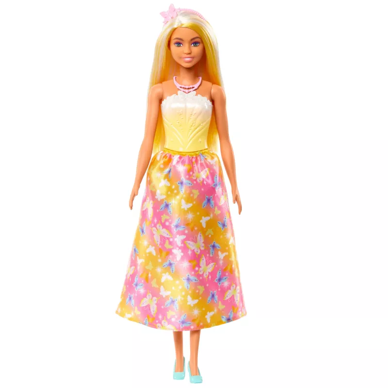Barbie A Touch of Magic Royal-Puppe mit hell hervorgehobenem Haar, Rock mit Schmetterlingsdruck und Zubehör