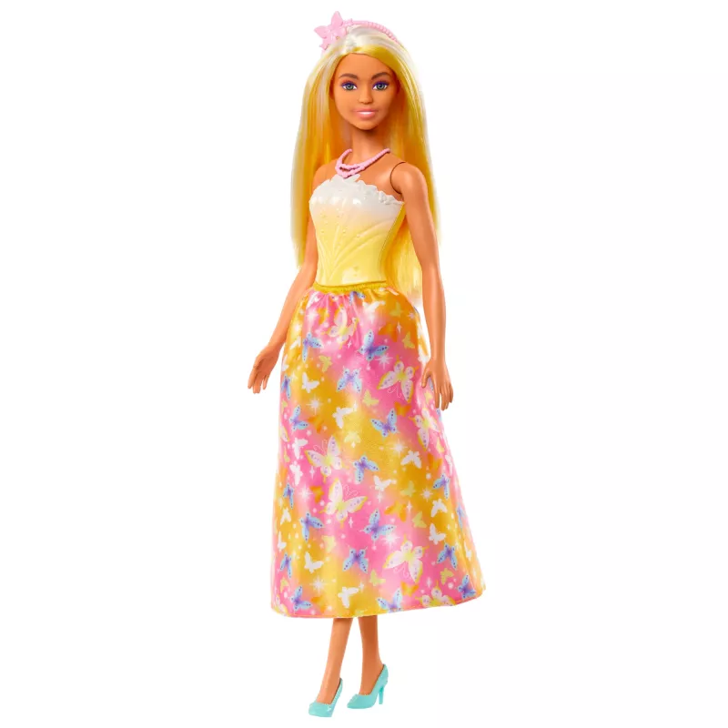 Barbie A Touch of Magic Royal-Puppe mit hell hervorgehobenem Haar, Rock mit Schmetterlingsdruck und Zubehör