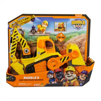 Rubble & Crew, Bark Yard Deluxe Bulldozer Baufahrzeug-Spielzeug mit Lichtern, Geräuschen & Rubble-Actionfigur, Kinderspielzeug für Jungen und Mädchen ab 3 Jahren
