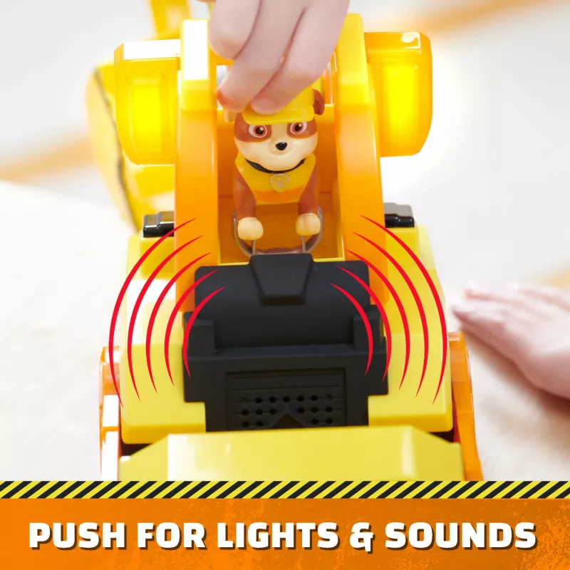 Rubble & Crew, Bark Yard Deluxe Bulldozer Baufahrzeug-Spielzeug mit Lichtern, Geräuschen & Rubble-Actionfigur, Kinderspielzeug für Jungen und Mädchen ab 3 Jahren