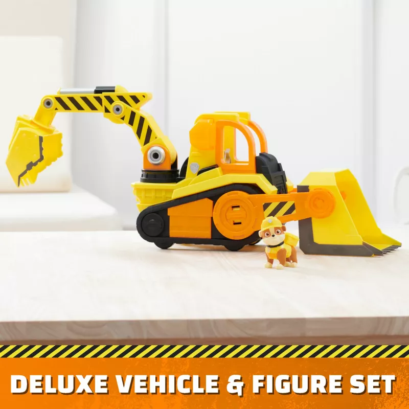 Rubble & Crew, Bark Yard Deluxe Bulldozer Baufahrzeug-Spielzeug mit Lichtern, Geräuschen & Rubble-Actionfigur, Kinderspielzeug für Jungen und Mädchen ab 3 Jahren
