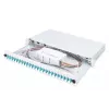 DIGITUS LWL-Spleißbox mit Schiebedeckel, 1U, bestückt mit 24x LC Duplex, inkl. M 25-Verschraubung, Spleißkassette OM3 farbige Pigtails, Adapter