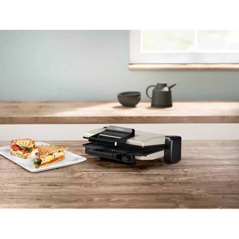 Kontaktgrill Bosch TCG3302 2000W mit 310x220 mm Keramikplatten, einstellbarem Thermostat, abnehmbaren spülmaschinenfesten Platten