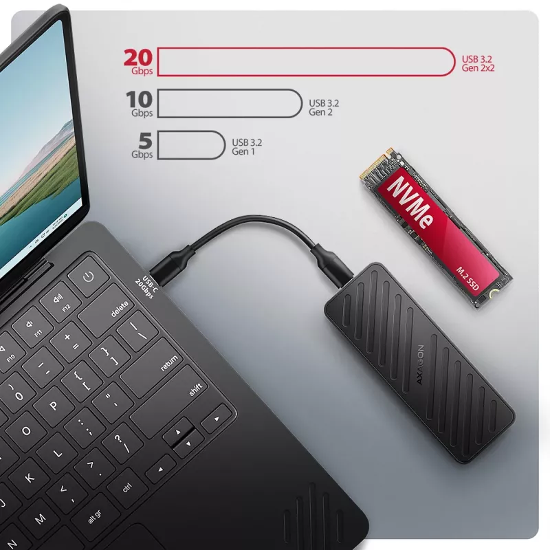 Axagon EEM2-20G USB-C 20Gbps - M.2 NVMe SSD ARMORED Box