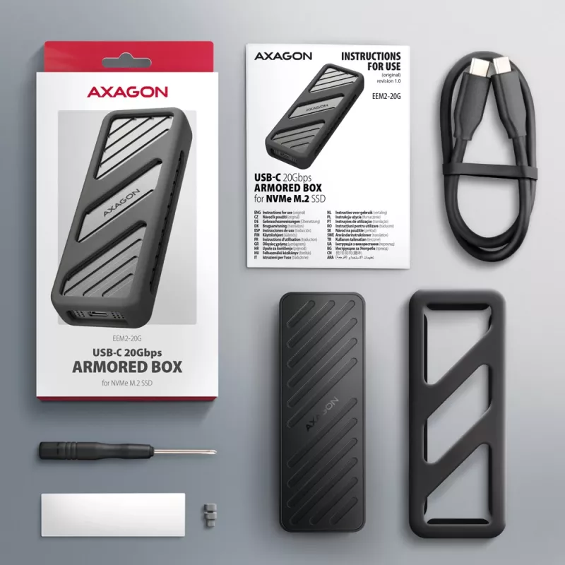 Axagon EEM2-20G USB-C 20Gbps - M.2 NVMe SSD ARMORED Box