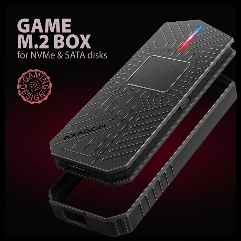 Axagon EEM2-GAM externes USB-C 10Gbps Metallgehäuse für M.2 NVMe & SATA SSDs. Schraubenlos