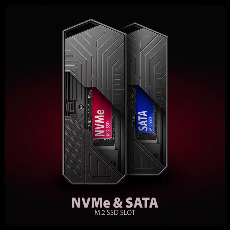 Axagon EEM2-GAM externes USB-C 10Gbps Metallgehäuse für M.2 NVMe & SATA SSDs. Schraubenlos