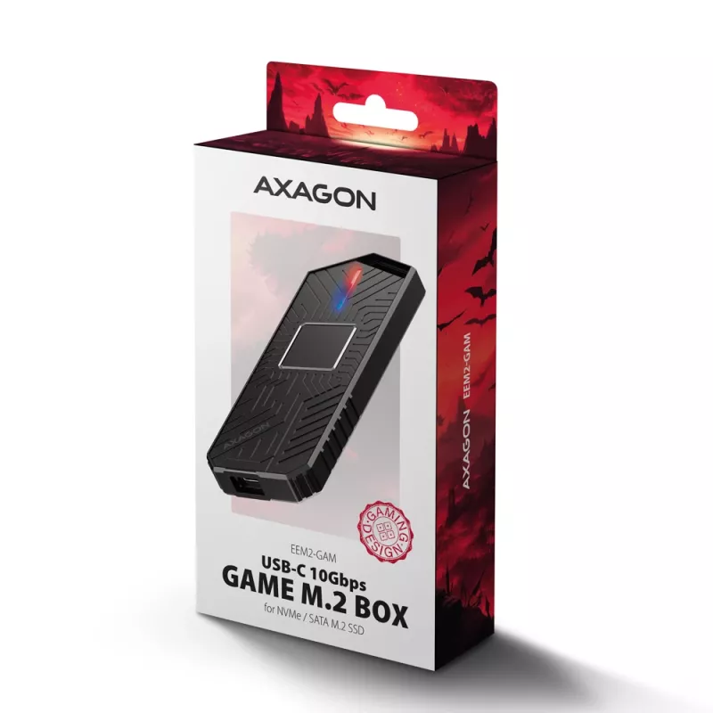 Axagon EEM2-GAM externes USB-C 10Gbps Metallgehäuse für M.2 NVMe & SATA SSDs. Schraubenlos