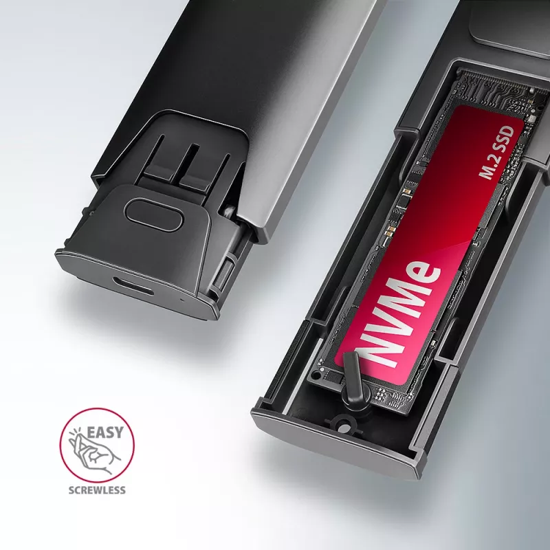 Axagon EEM2-GTS2 Externes USB-C 10-Gbit/s-Metallgehäuse für M.2 NVMe & SATA SSD-Laufwerke. Schraubenlos