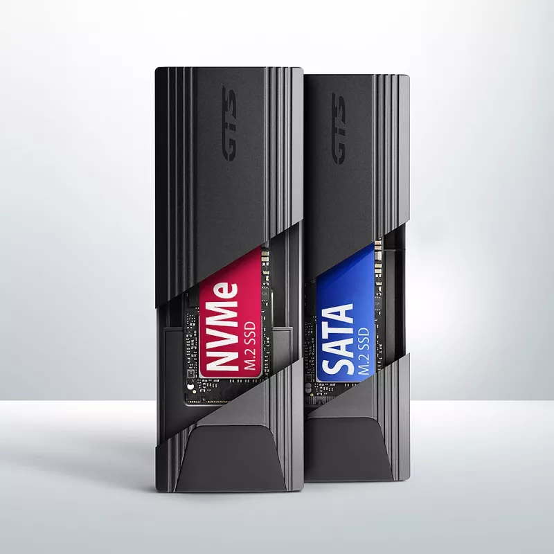 Axagon EEM2-GTS2 Externes USB-C 10-Gbit/s-Metallgehäuse für M.2 NVMe & SATA SSD-Laufwerke. Schraubenlos