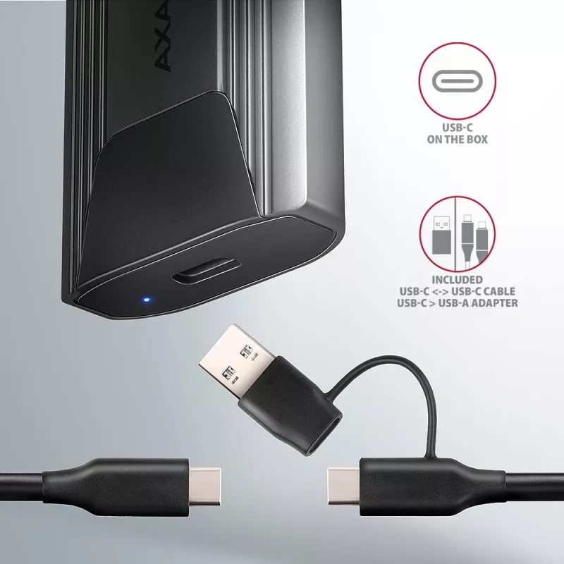 Axagon EEM2-GTS2 Externes USB-C 10-Gbit/s-Metallgehäuse für M.2 NVMe & SATA SSD-Laufwerke. Schraubenlos