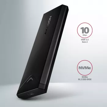 Axagon EEM2-UB2 Externes USB-C 10Gbps Metallgehäuse für M.2 NVMe SSD-Laufwerke. Schwarz