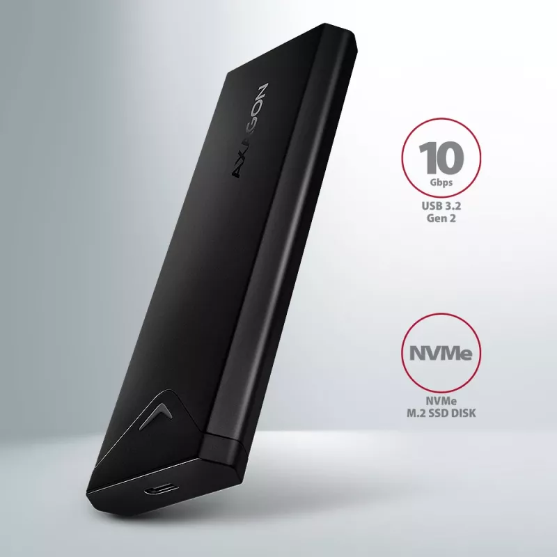 Axagon EEM2-UB2 Externes USB-C 10Gbps Metallgehäuse für M.2 NVMe SSD-Laufwerke. Schwarz