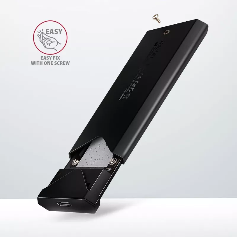 Axagon EEM2-UB2 Externes USB-C 10Gbps Metallgehäuse für M.2 NVMe SSD-Laufwerke. Schwarz