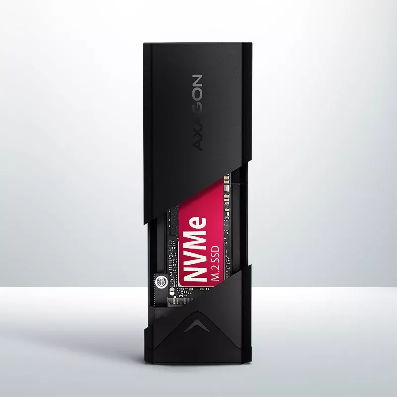 Axagon EEM2-UB2 Externes USB-C 10Gbps Metallgehäuse für M.2 NVMe SSD-Laufwerke. Schwarz