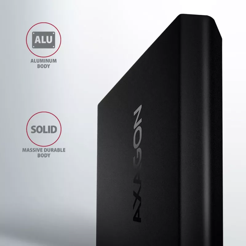 Axagon EEM2-UB2 Externes USB-C 10Gbps Metallgehäuse für M.2 NVMe SSD-Laufwerke. Schwarz