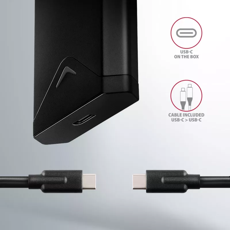Axagon EEM2-UB2 Externes USB-C 10Gbps Metallgehäuse für M.2 NVMe SSD-Laufwerke. Schwarz