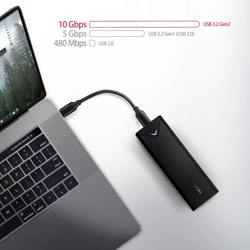Axagon EEM2-UB2 Externes USB-C 10Gbps Metallgehäuse für M.2 NVMe SSD-Laufwerke. Schwarz