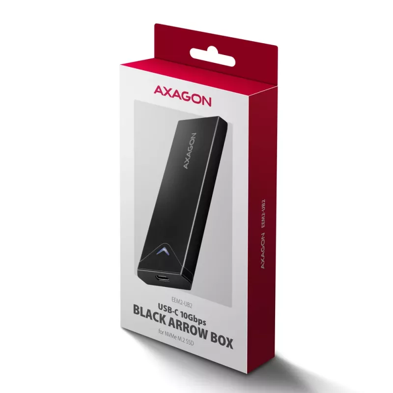 Axagon EEM2-UB2 Externes USB-C 10Gbps Metallgehäuse für M.2 NVMe SSD-Laufwerke. Schwarz