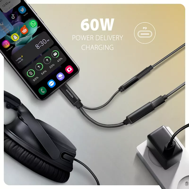 Axagon ADA-HCPD USB-C auf 3,5-mm-Klinke – Hi-Res-DAC-Audioadapter, 384 kHz/32 Bit, PD 60 W 3 A