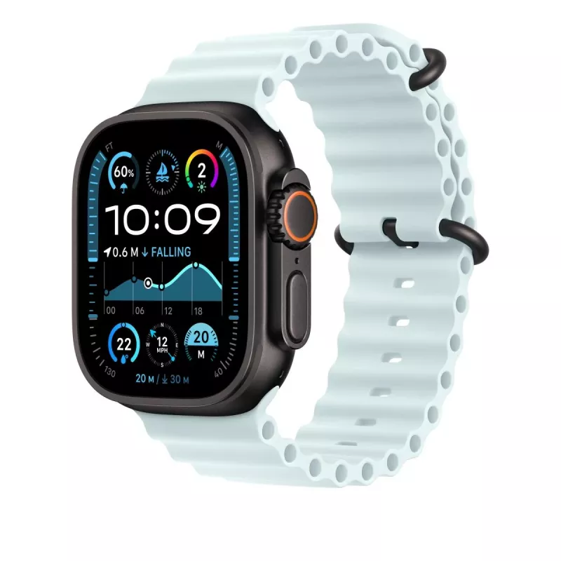 APPLE 49 mm Ice Blue Ocean Band Verlängerung – Schwarzes Titan-Finish