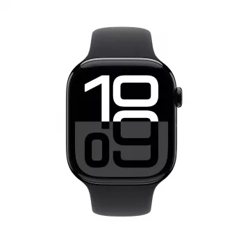 Smartwatch Apple Watch Series 10 GPS 46 mm Jet Schwarz Aluminiumgehäuse mit schwarzem Sportarmband – S/M