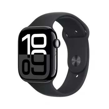 Smartwatch Apple Watch Series 10 GPS 46 mm Jet Schwarz Aluminiumgehäuse mit schwarzem Sportarmband – S/M