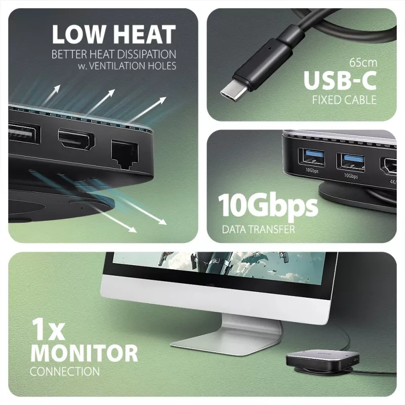 Axagon HMC-UFO USB-C Hub M.2 SATA/NVMe 1 Gbit/s Ethernet 384 kHz Audio Wired USB 3.2 Gen 2 (3.1 Gen 2) Type-C Schwarz
