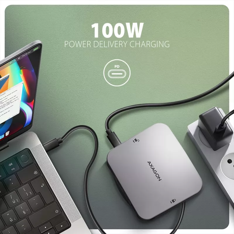 Axagon HMC-UFO USB-C Hub M.2 SATA/NVMe 1 Gbit/s Ethernet 384 kHz Audio Wired USB 3.2 Gen 2 (3.1 Gen 2) Type-C Schwarz
