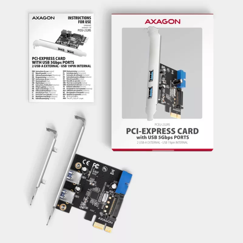 Axagon PCEU-232RS PCIe Controller 2x ext. + 2x int. USB 5Gbps